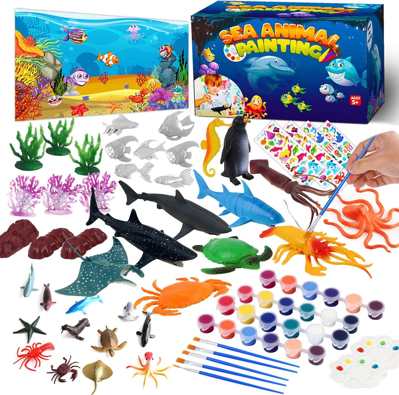 Sea Animals Painting Kits for Kids, Arts and Crafts with Art Supplies, Sea Creatures Ocean Paint Set, Summer Toy Toddlers Boys Girls Ages 3 4 5 6 7 8 Birthday Gift Party Favors